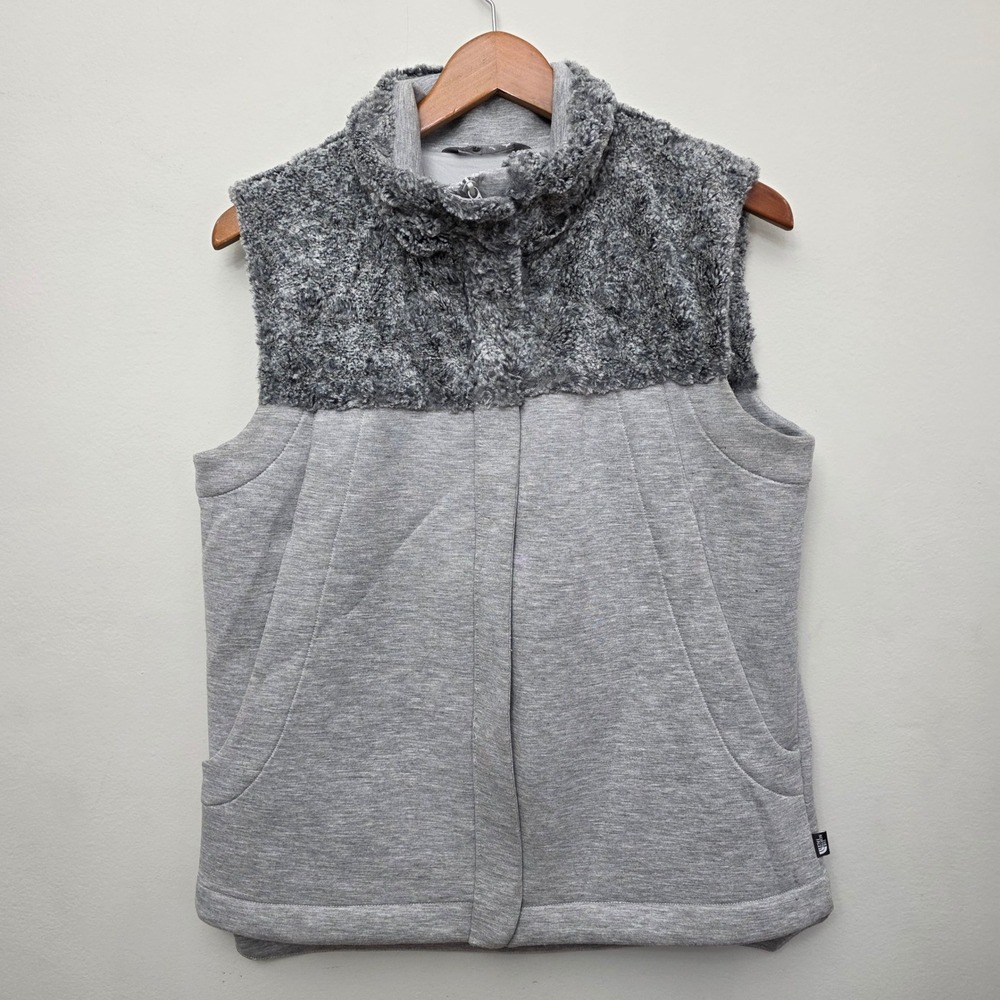 The North Face Womens Vest Gray Faux Fur Collar Quilted‎ Front Pockets Size L